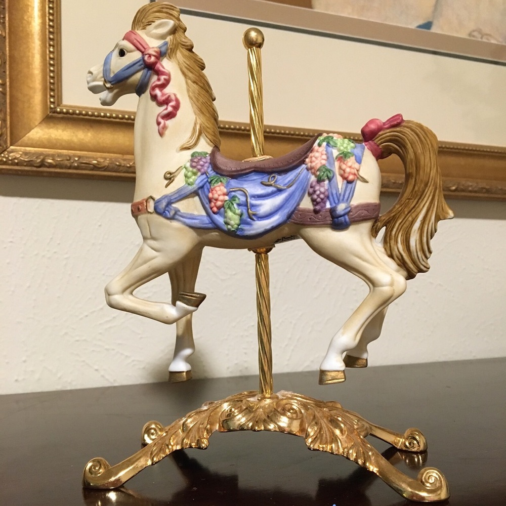 Porcelain carousel horse on brass base made in Taiwan